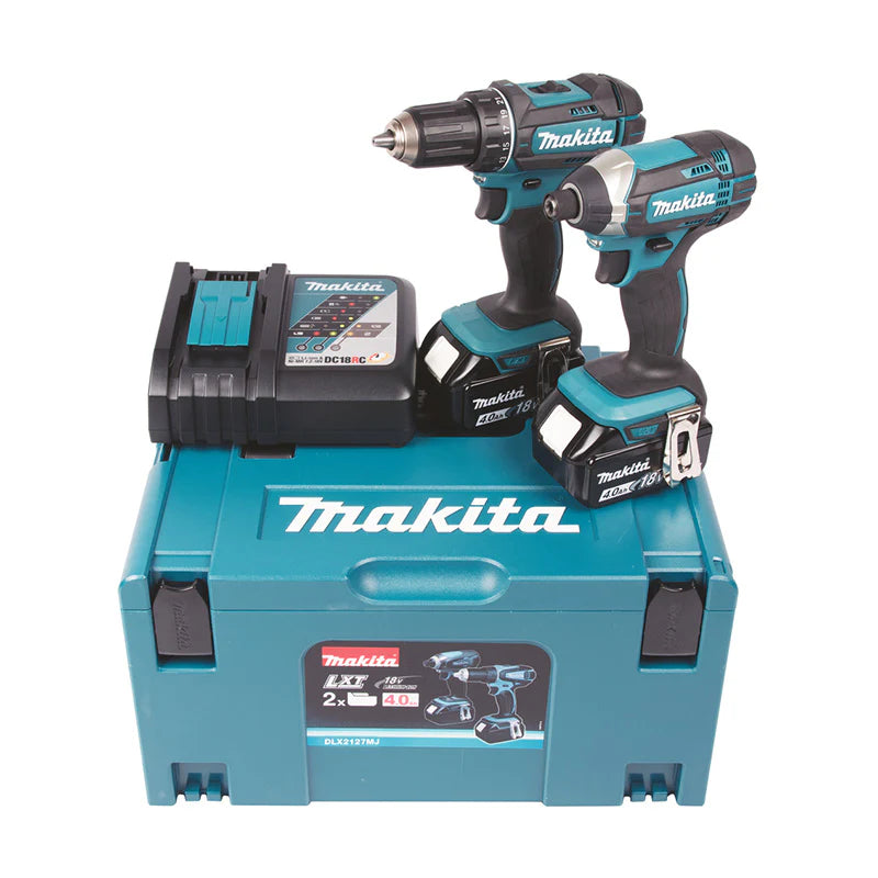 MAKITA DLX2127MJ 18 V Li-Ion 2-pièces Ensemble (DDF482 perceuse-visseuse + DTD152 clé à chocs) avec 2 x 4,0 Ah batteries et Makpac-coffrets