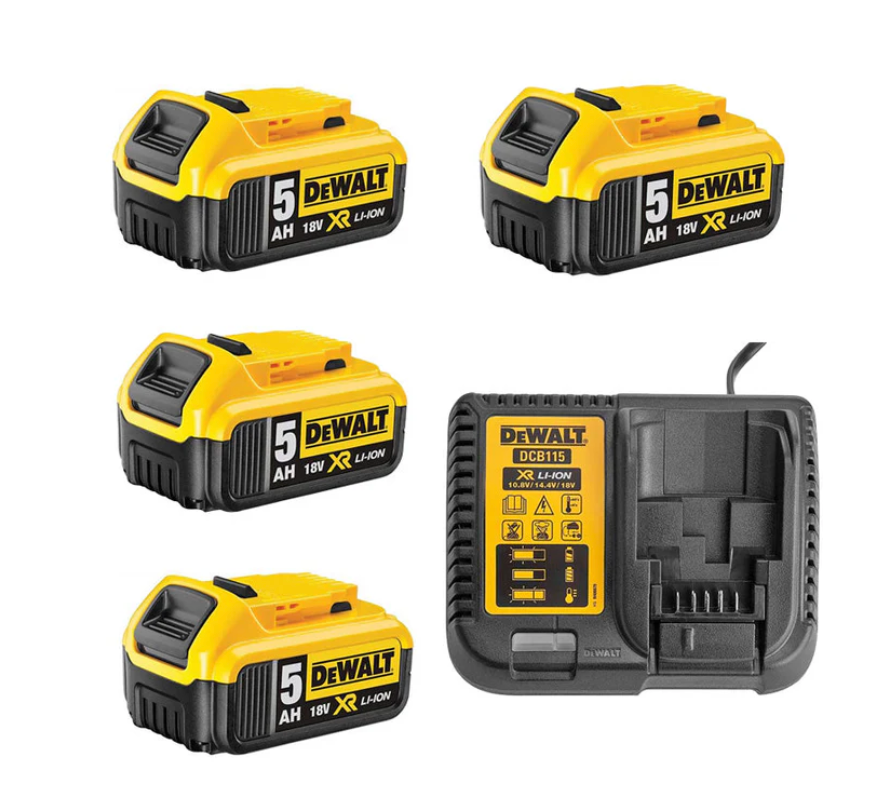 DEWALT ENERGY Kit de batteries: 4 x 5,0 Ah 18 V DCB184-XJ batteries et ein DCB115-XJ chargeur