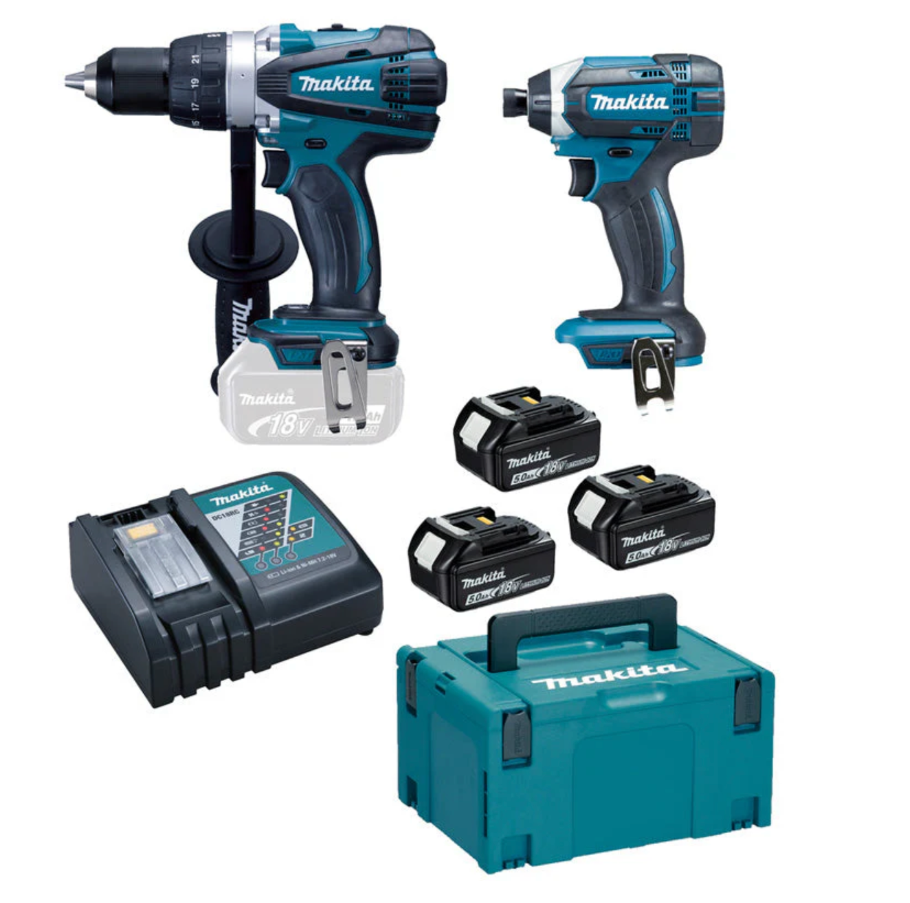MAKITA DLX2144TJ1 2-pièces Ensemble (DDF458 + DTD152 + 3x BL1850 + DC18RC + MAK3)