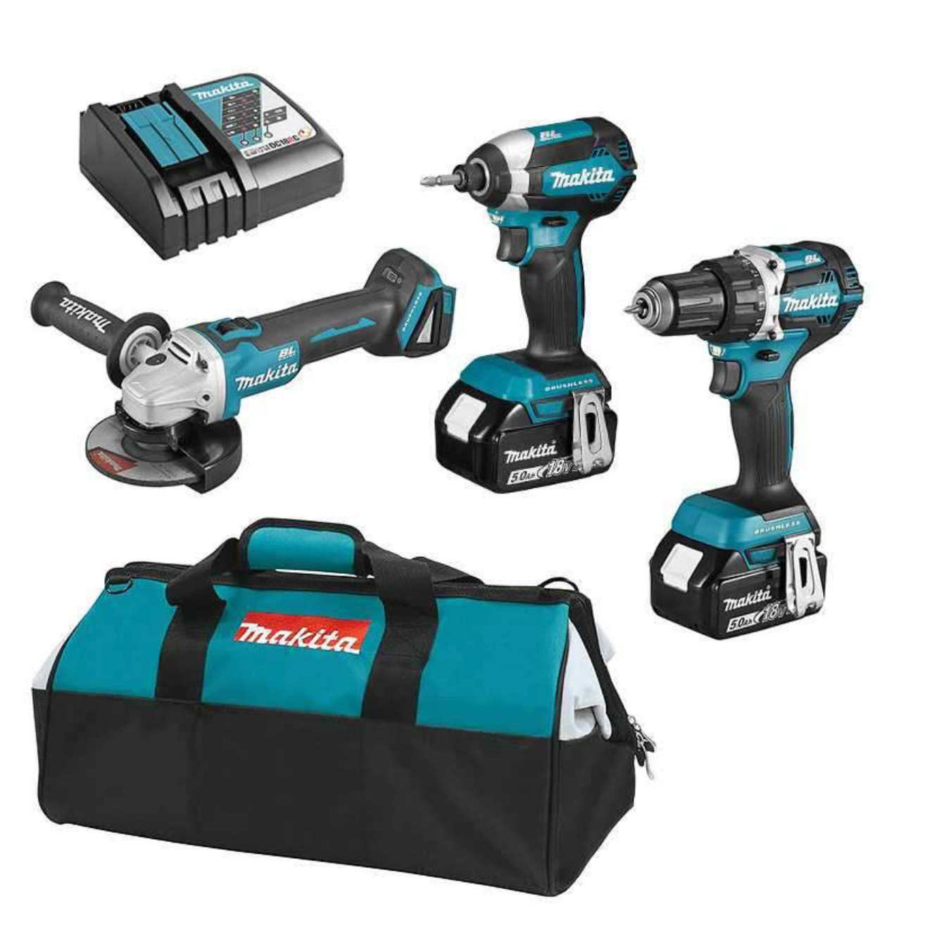 MAKITA DLX3125TX1 3-pièces Ensemble (DDF484 + DTD153 + DGA506) 18 V LXT Li-Ion (2 x 5 Ah)